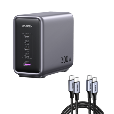 Ugreen Nexode 300W USB C GaN Charger-5 Ports Desktop Charger Bundle